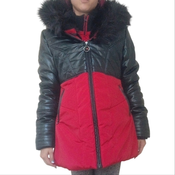 3R Streetwear Red Black Faux Fur Parka Winter Snow Large NWT - Picture 3 of 9